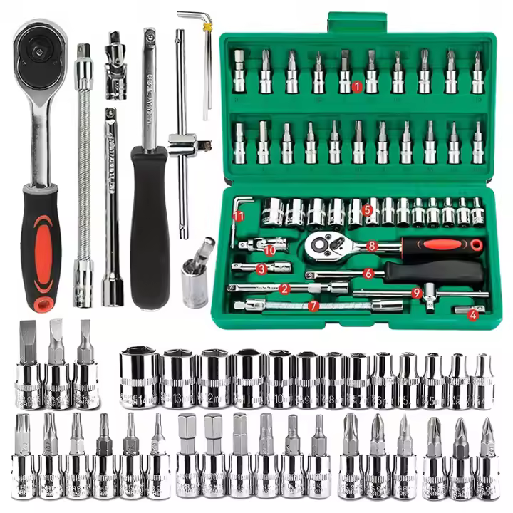 Juego De 46 Piezas De Llaves Y Destornilladores Métricos En Una Caja De Herramientas Para Reparación De Autos 1/4 Pulgada - 1