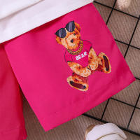 Conjunto De Verano Para Niñas Delgado Dibujos Animados Oso Teddy Casual Dos Piezas Suéter De Cuello Redondo Y Shorts Polyester - details 5