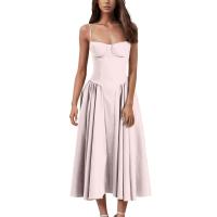 Vestido Midi Elegante Y Delgado Sin Espalda Para Mujer Vestido De Fiesta De Verano Elegante Con Suspensión Sólida Vestidos Para Mujer - details 2