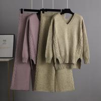Conjunto De Suéter Y Pantalones Para Mujer HLBCBG Otoño Invierno 2 Piezas Tejido De Cashmere Estilo Casual Oversize V-Neck - details 0