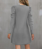 Vestido De Manga Larga Redonda Con Mangas Flotantes Y Botones Para Mujer Estilo Oficina Dama Longitud De Rodilla Poliéster Elástico Suave - details 13