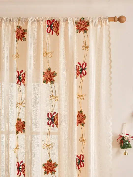 Cortinas Decorativas De Estilo Europeo Y Americano Con Bordado De Hojas De Arce Y Campanas Para Sala De Estar Y Dormitorio - 1