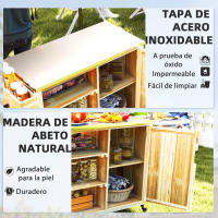 Outsunny Carrito de Parrilla Carrito de Barbacoa de Madera Carro de Servicio con 4 Ruedas Estantes Armario Encimera de Acero Inoxidable Toallero y Especiero para Jardín Patio 134,5x50x91,5 cm Natural - details 3