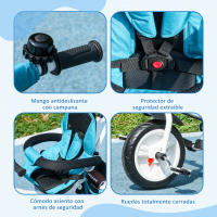 HOMCOM Triciclo para Bebés Triciclo Evolutivo para Niños con Toldo Plegable Mango de Empuje Telescópico y Desmontable Cinturón de Seguridad y Cesto 95x50x106 cm - details 0