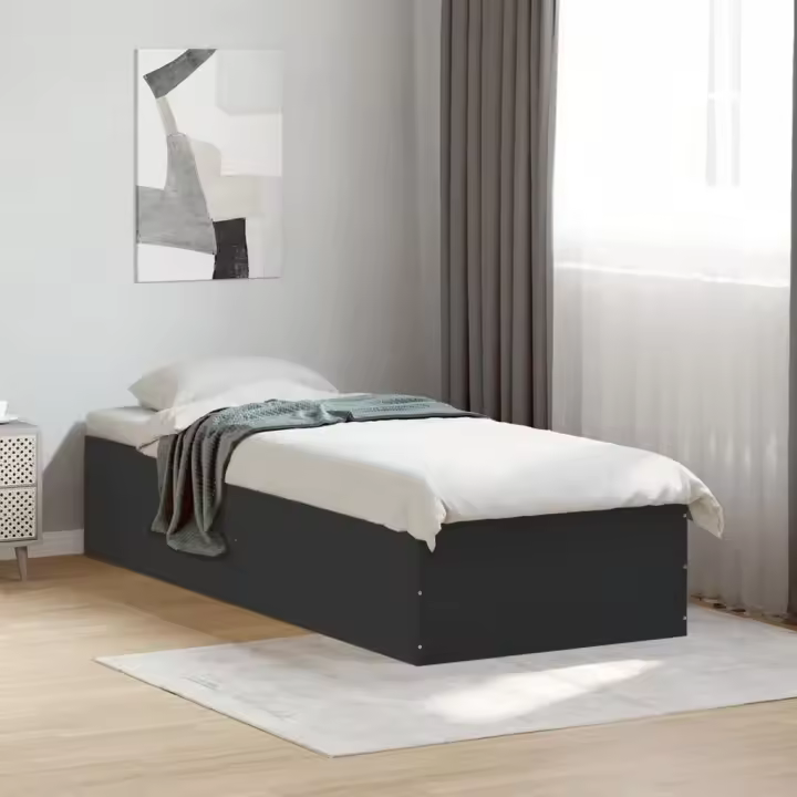 Estructura de cama madera de ingeniería negra 75x190 cm - 1
