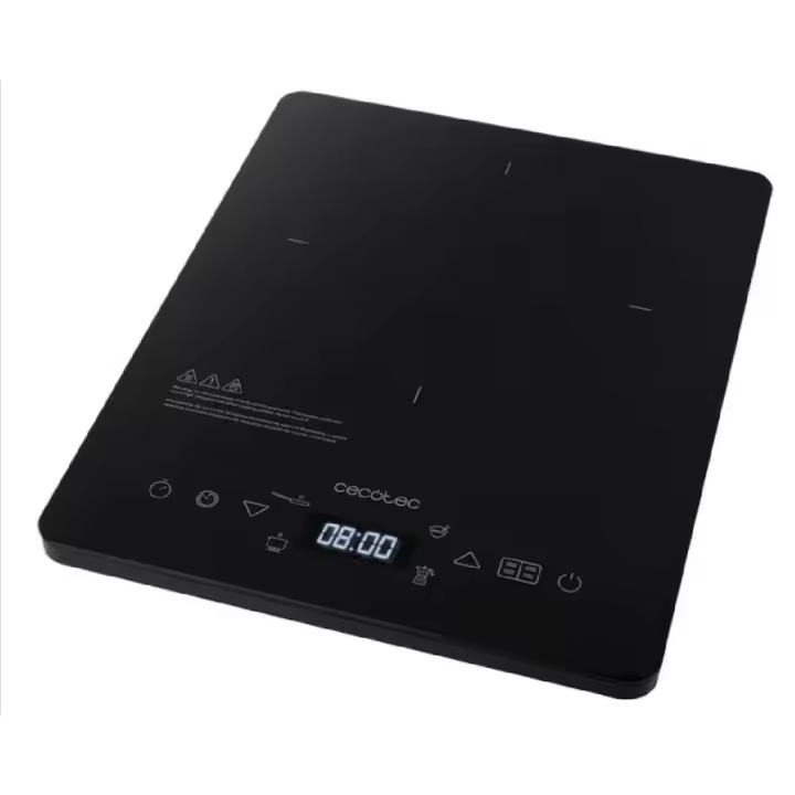 Cecotec Placa de Inducción Portátil Full Crystal Onyx. 2000 W, Cristal Esmaltado, Control Táctil, Potencia y Temperatura Regulable, 4 Programas Preconfigurados, Temporizador, Diámetro 28 cm - 1