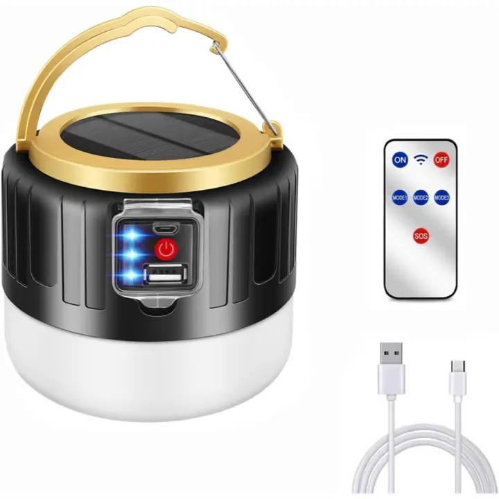 Luz de camping recargable, luz LED solar recargable, luz inalámbrica recargable, batería integrada de 2500 mAh, resistente al agua IPX6, 5 modos de trabajo, para camping, cueva, pesca, color negro - 1