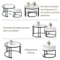 Juego de Mesa Centro Moderno en Blanco - 2 Piezas with Cristal Pulido, Tapa de Mármol Pizarra y Cajones de Madera Maciza | Top Venta para Salas con Estilo Minimalista y Funcionalidad - details 2