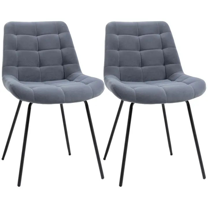 HOMCOM Juego de 2 sillas de comedor Silla de cocina Silla tapizada con respaldo, funda de terciopelo, para sala de estar, en diseño retro, patas de acero,50 x 61 x 79 cm - 1