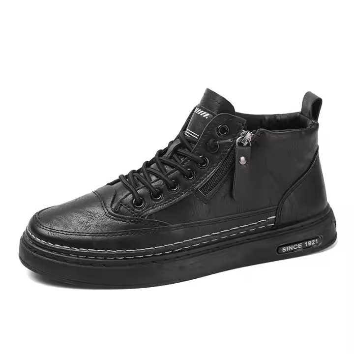 Botas De Hombre Para Otoño E Invierno Con Interior De Peluche Cálida Casual De Exterior Trabajo Moda Versátil Suela Suave Cómodas De Cuero - 1