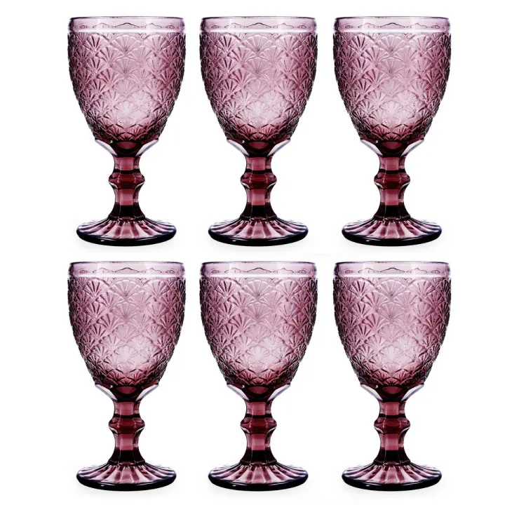 BIDASOA ROSE MOON Set 6 Copas Vidrio 35CL Rosa Con Relieve Facil de Limpiar Ecológico - 1