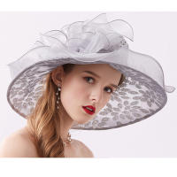 Sombrero De Flores Para Mujer Organza Gran Borde Para Bodas Y Té En La Iglesia Sombrero De Sol Casual De Polyester Floral - details 9