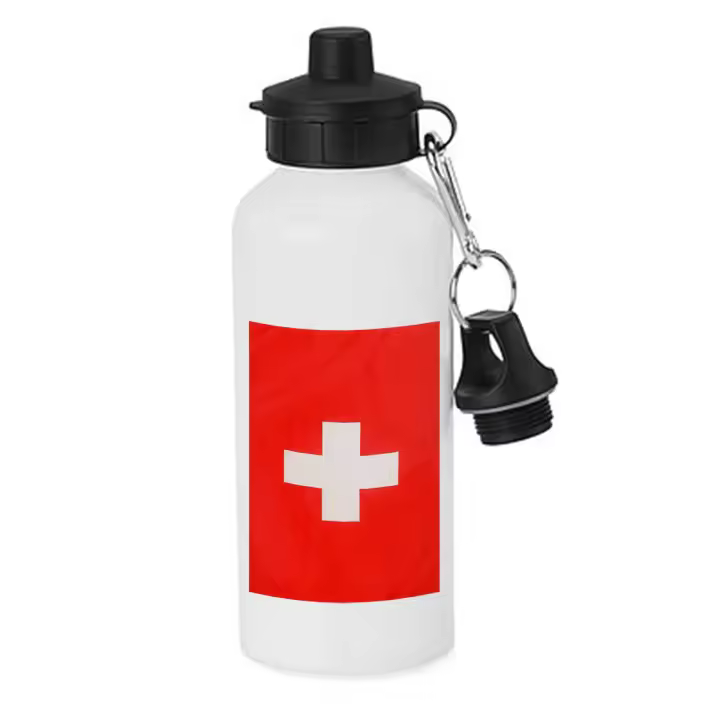 MERCHANDMANIA BIDON DEPORTIVO 600 ML ACERO INOXIDABLE CON CHUPON bandera suiza pais gobierno suizo suizos botella escolar deporte bicicleta - 1
