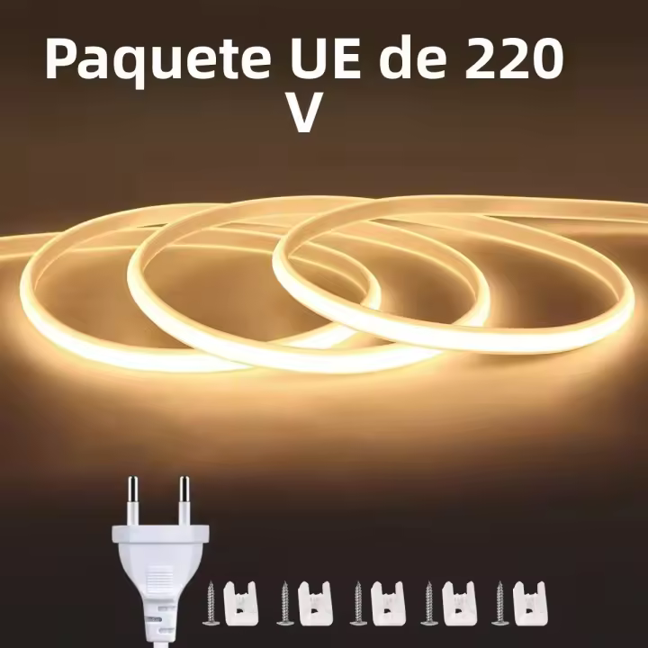 Tira De Luz LED COB Super Brillante RA90 280LEDs/m Flexible IP65 Impermeable Con Enchufe Europeo Para Exteriores Y Interiores - 1