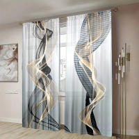 2 Piezas Cortinas De Arte Abstracto Aesthetic Impresión Línea Translúcidas Para Decoración De Sala De Estar Y Dormitorio - details 4