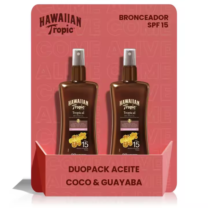 Duopack Aceite Solar Protector Bronceador en Spray SPF 15 200 ml - 2 unidades Hawaiian Tropic España - 1