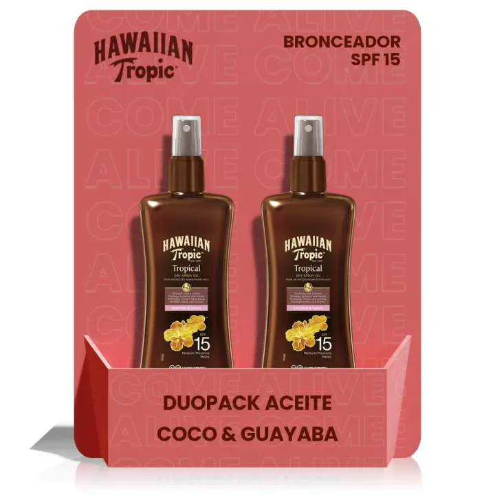 Duopack Aceite Solar Protector Bronceador en Spray SPF 15 200 ml - 2 unidades Hawaiian Tropic España - 1