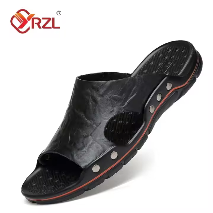 Sandalias De Verano Para Hombre YRZL Cuero PU Suela De EVA Ligera Y Suave Sandalias Clásicas Negras Para Descanso Y Ocio - 1
