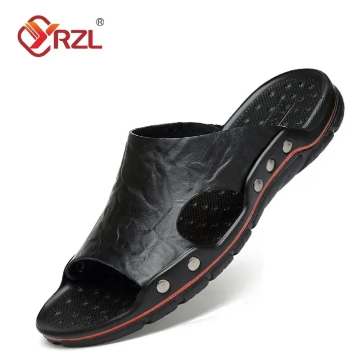 YRZL Sandalias Para Hombre De Cuero PU Clásicas De Verano Mocasines Suaves De PU EVA Ligeros Sandalias Para Hombre Negro - 1