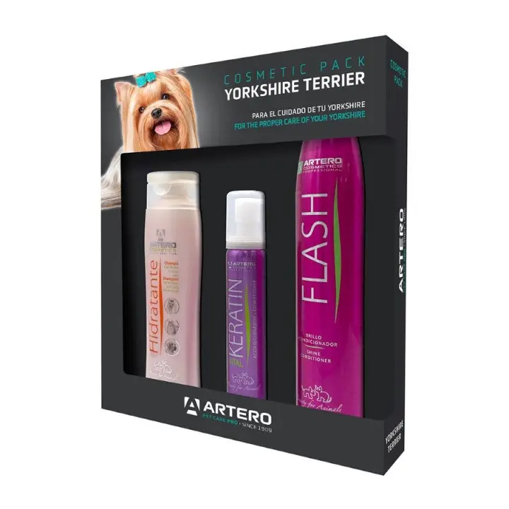 Artero Pack Productos Yorkshire - Champú Hidratación, Keratine Vital, Flash - Cuidado Pelo y Piel - 1