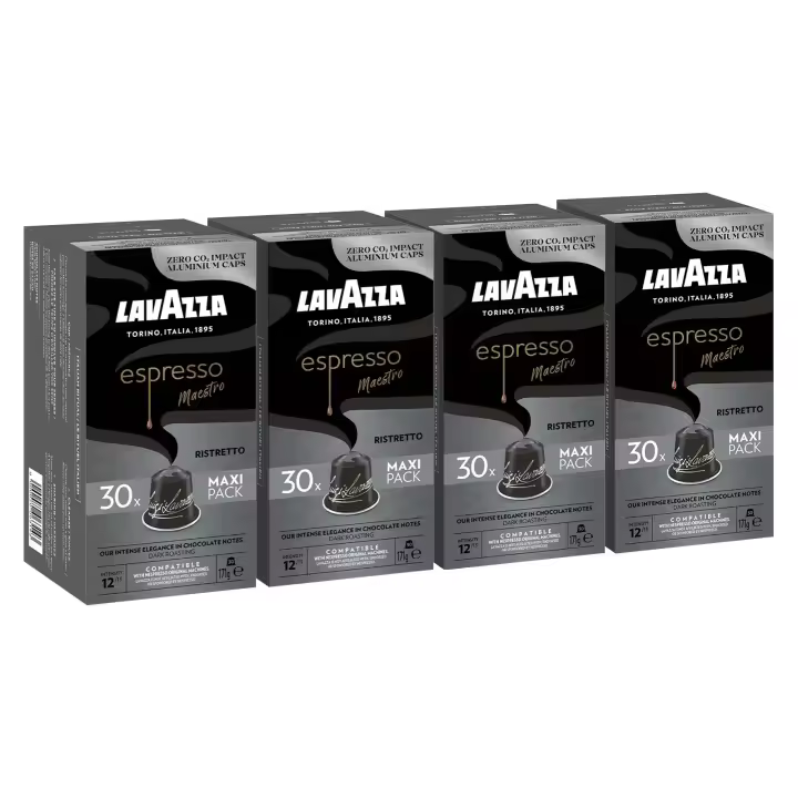 Lavazza, Espresso Maestro Ristretto, 120 Cápsulas de Café Compatibles con las Máquinas Nespresso* Original, Notas Aromáticas de Chocolate y Caramelo, Arábica y Robusta, Intensidad 12, Tueste Oscuro, 120 Cápsulas - 1