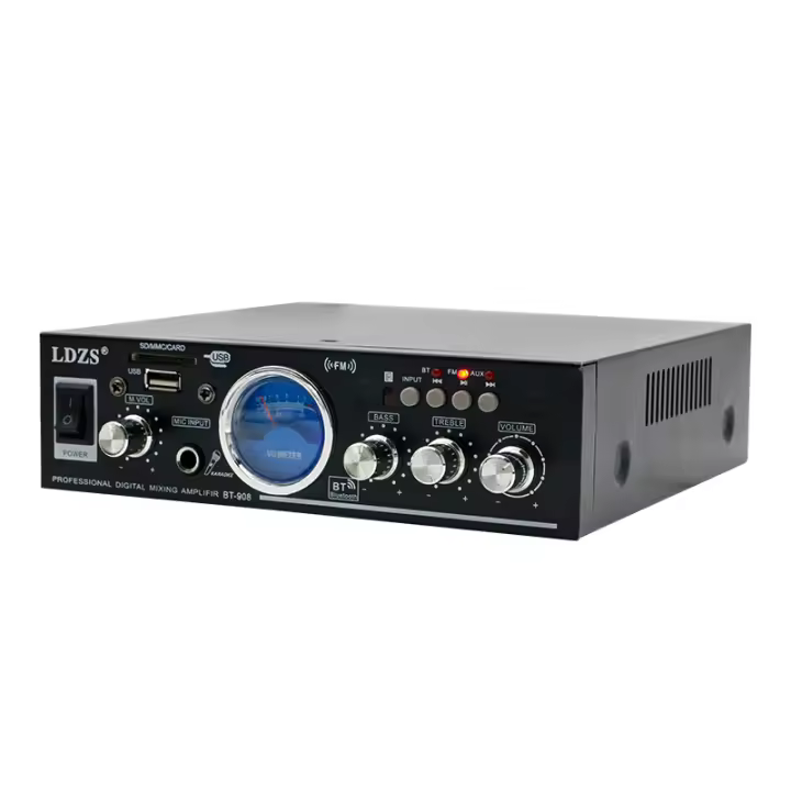 Amplificador de sonido HiFi 200W + 200W con entrada dual para micrófono karaoke y reproductor de música para hogar y coche 220V/12V - 1