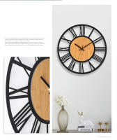 3D Large Wall Clocks Nordic Roman Numerals Retro Round Wood Metal Iron Accurate Silent Hanging Ornament Living Room Decoration - details 2
