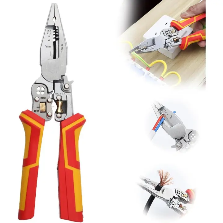 Pelacables multifuncional - 2025 Nuevo 8 en 1 Pelacables Alicates cortadores de cables para pelar, engarzar, cortar, tirar, enrollar, dividir, herramienta pelacables ajustable - 1
