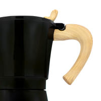 Cafetera italiana eléctrica Jocca con tapa transparente, base giratoria 360°, capacidad para 6 tazas (300 ml), filtro extraíble, interruptor luminoso, diseño elegante en aleación de aluminio y detalles en madera, café en solo 7 Minutos - 480W - details 1