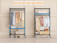 ORION91 Burro Perchero Doble Ropa Ruedas Profesional Estantes Ajustables en Altura 205 x 60 x 42 cm Negro - SpazioLuzio - details 0