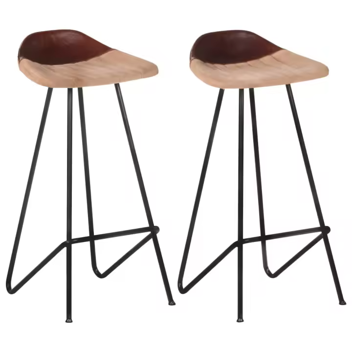 vidaXL Taburetes de cocina 2 unidades cuero auténtico en color Marrón claro/Marrón/Negro | cómodas modernas ergonómicas para comedor cocina salón hogar - 1