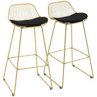 HOMCOM Juego de 2 Taburetes Altos de Cocina Moderno Taburetes de Bar con Cojín de Terciopelo Respaldo y Reposapiés Carga 120 kg 46,5x48x93 cm Dorado - details 0