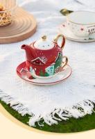 Juego De Tetera Y Taza De Cerámica Con Caja De Regalo Manija Plateada Dorada Vaso De Té De Navidad Cuchara Soporte Para Café Xmas Gifts - details 0