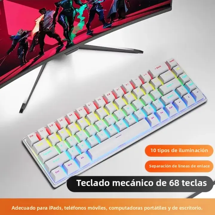 Teclado Mecánico Con Cable K68 Luz Multicolor 10 Tipos Para Gaming Y Oficina Compatible Con Windows Y Apple IOS Sistema - 1