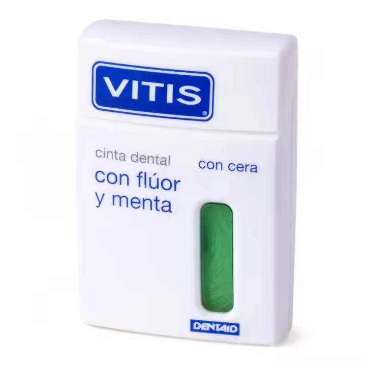 Vitis - Cinta Dental VITIS CINTA DENTAL FLUOR MENTA 50 M para limpieza interdental profunda con flúor y menta, elimina placa bacteriana y previene caries y gingivitis, sensación fresca duradera - 1