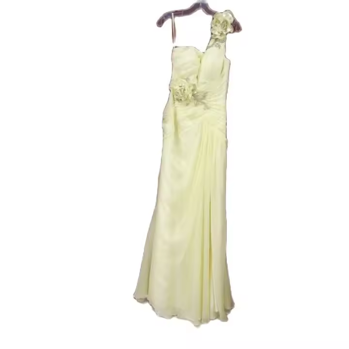 Sin marca Vestido de fiesta amarillo, drapeado, en la zona del busto, con escote en forma de corazón, con tirante decorado - 1