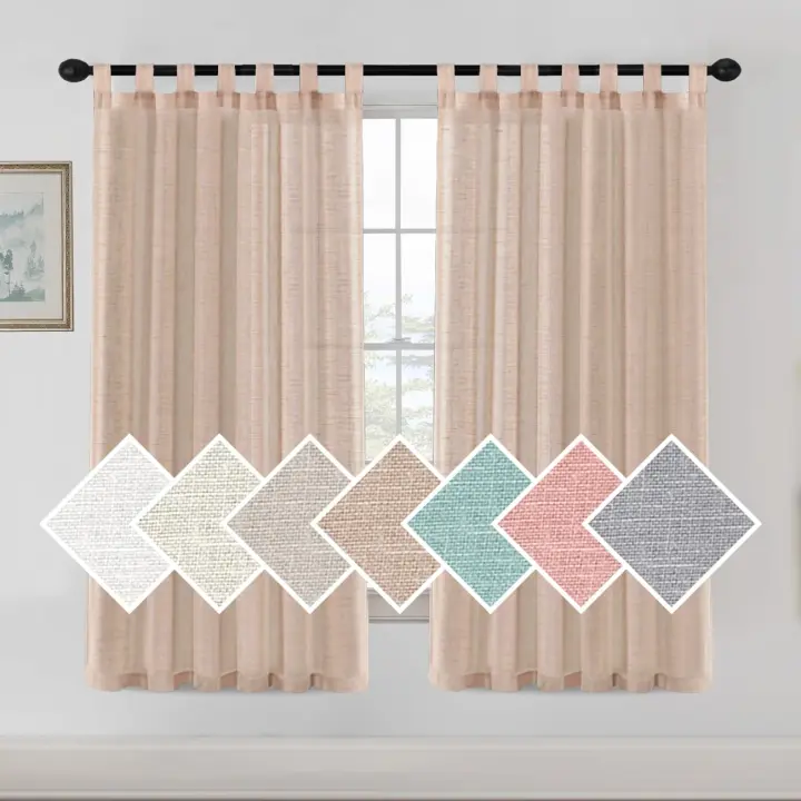 Cortinas de Lino para Salón,2 Piezas,Visillo Translúcido, Cortinas con Ojales modernos, Decorativas para Ventana, Habitación y D - 1