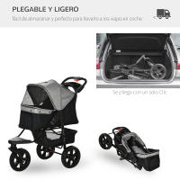 PawHut Cochecito para Mascotas Plegable Carritos para Perros con 3 Ruedas Puerta Ventanas de Malla Cesta de Almacenaje y Correas de Seguridad Marco Acero 109,5x57,5x106,5 cm - details 4