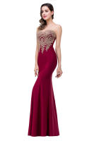 Vestido De Noche Elegante De Sirena Para Mujer Azul Rojo Con Aplicaciones Doradas Lace Sweetheart Illusion Vestido De Boda Fiesta Prom Robe De Soiree - details 14