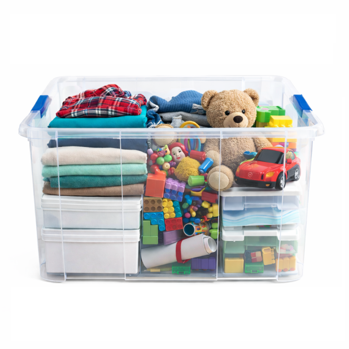 Caja de Almacenamiento de Plástico 16L con Tapa y Cierres de Seguridad – Transparente, Resistente y Apilable – Organizador Multiusos para Ropa, Juguetes, Almacenamiento y Mudanza