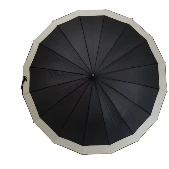 J.S ONDO PARAGUAS LARGOS LISOS CON BORDE BEIGE 16 VARILLAS ANTIVIENTOS Paraguas automático de bastón resistente al viento, paragua grande FUERTES NUEVO 2025 - 1