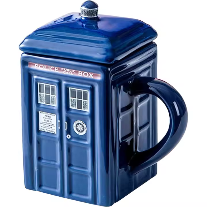 Taza de Cerámica con tapa en forma de Caja de Policía, Taza de café de Cerámica cuadrada, capacidad para 450 mL de su Café, te u otra Bebida favorite, Creative Gift Divertida para niños - 1