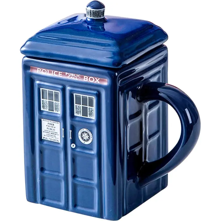 Taza de Cerámica con tapa en forma de Caja de Policía, Taza de café de Cerámica cuadrada, capacidad para 450 mL de su Café, te u otra Bebida favorite, Creative Gift Divertida para niños - 1