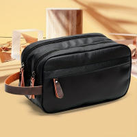 Bolso Retro Negro Para Hombres Bolso De Viaje Portátil Para Almacenamiento De Artículos De Higiene Personal Cierre De Doble Cremallera Impermeable Y Casual - details 0