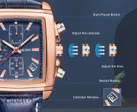 Reloj De Pulsera Deportivo Militar MEGIR Para Hombre Cronógrafo Cuarzo Rectangular Correa De Cuero Resistente Al Agua Y Shock - details 6
