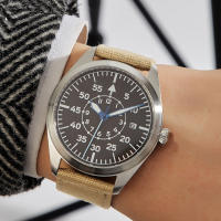 Reloj Mécanico De Piel De Algodón Khaki Flieger Aviator Pilot Acero Inoxidable Movimiento Automático Arrow Watches De Estilo Casual Para Hombres Resistente Al Agua Cristal De Zafiro Japonés - details 0