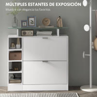 HOMCOM Zapatero Moderno Zapatero de Entrada Recibidor con Cajones Abatibles Estantes Ajustables y Estantes Abiertos para 12 Pares de Zapatos Zapatero Estrecho para Pasillo 89x25x92 cm Blanco - details 1