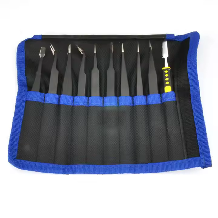 Juego De Pinzas De Precisión Antiestáticas De Acero Inoxidable Herramientas De Reparación Profesionales Para Electrónica 10pcs - 1