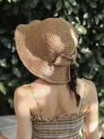 Sombrero De Paja Tejida De Verano Para Mujer Moda Con Lazo Antirreflectante Plegable Para Viajes Sombreros De Playa Panama Dulce - details 4