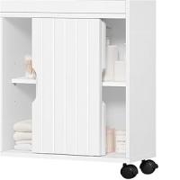 Mueble de Baño con Ruedas Armario de Suelo Estrecho con Puertas Correderas Mueble Cocina Auxiliar de Madera Lacada con Estantes para Espacio Estrecho 20 x 70 x 72 cm,Blanco - details 3